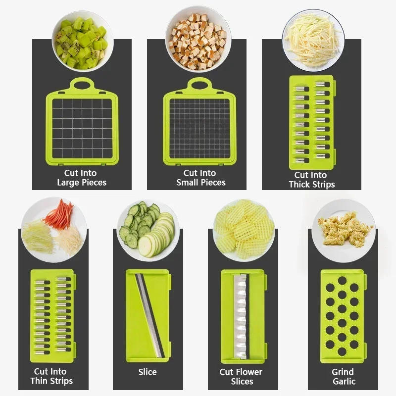 Description Picture 6 of item14/16 in 1 Multifunctional Vegetable Chopper Handle Food Grate Food Chopper Vegetable Slicer Dicer Cut Kitchen Items cocina