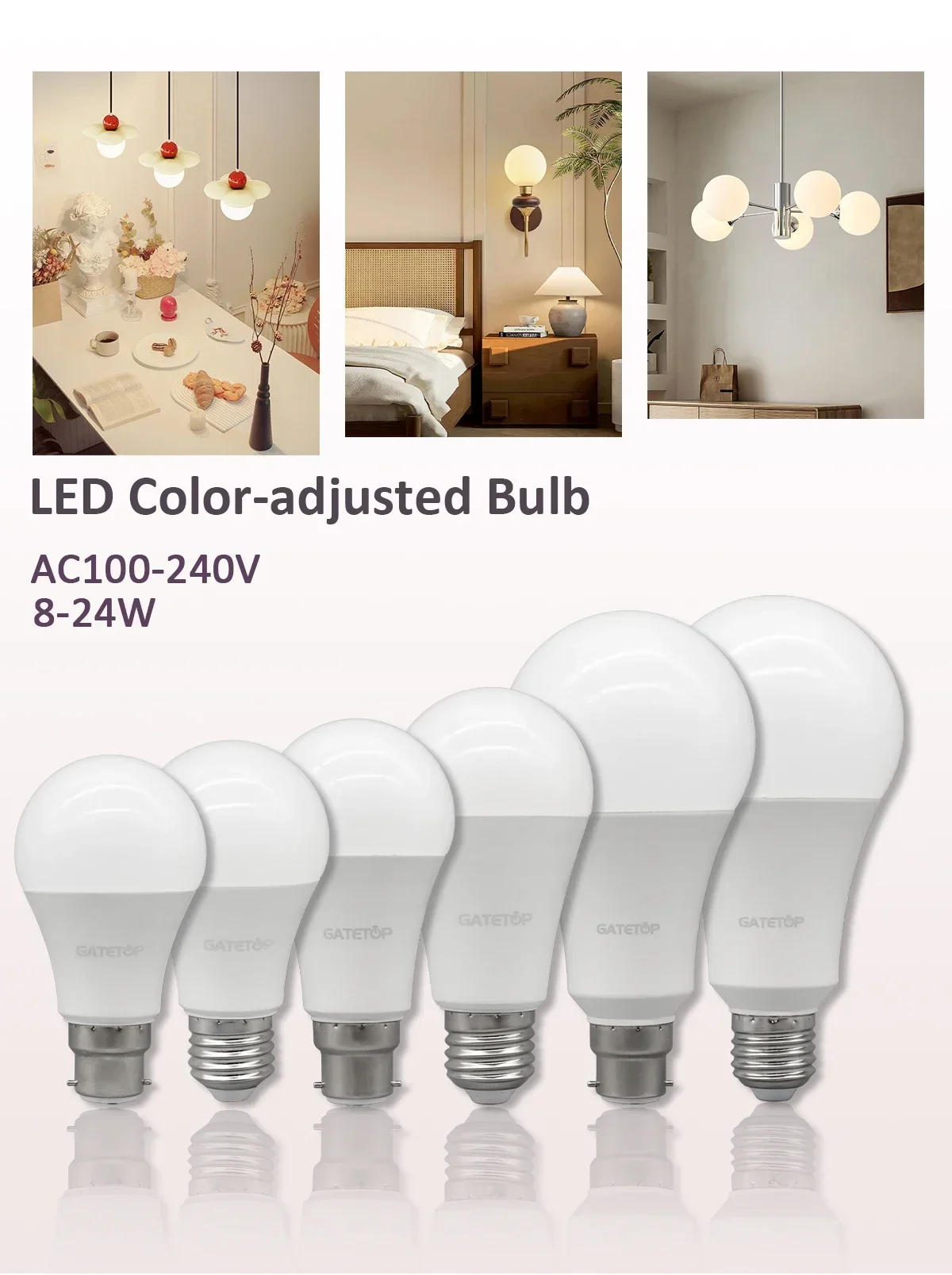 Description Picture 2 of item8pcs LED light Bulb Tricolor Dimming  AC220V 110V 18W 24W Wall Switch CCT 3000K 4000K 6000K Memory Function for Home Bedroom