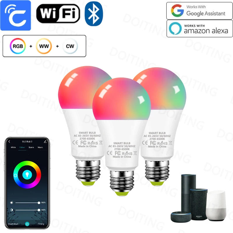Description Picture 4 of itemE27 RGB Lamp Wifi Bulb Smart Home Dimmable Timer Function Music Rhythm App Group Control Google Home Alexa 110V 220V Lights 2PCS