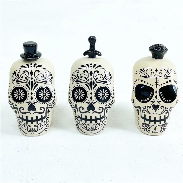 Description Picture 6 of itemSkull Shape Ceramic Spice Bottle Halloween Seasoning Jar  Pepper Shaker Jar Salt Shaker  Spice Container Set Home Decor