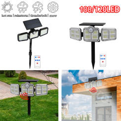 New led 20w solar sensor light 108/122ed IP65 waterproof outdoor solar garden light three heads rotatable garden street light