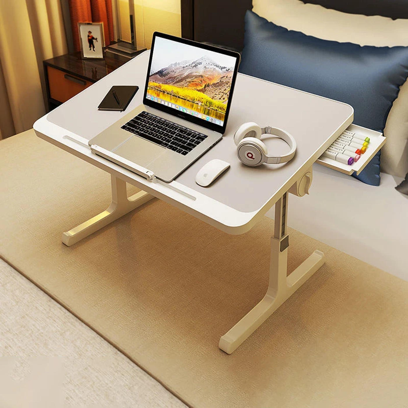 Description Picture 3 of item60X40CM Foldable Lifting Computer Desk Laptop Tablet Desk with Drawers Multifunctional Bedroom Tilting Folding Office Read Desk