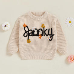 Baby Girl Sweater Long Sleeve Crew Neck Letters Ghost Flower Winter Warm Knit Pullover Sweater Halloween Clothes