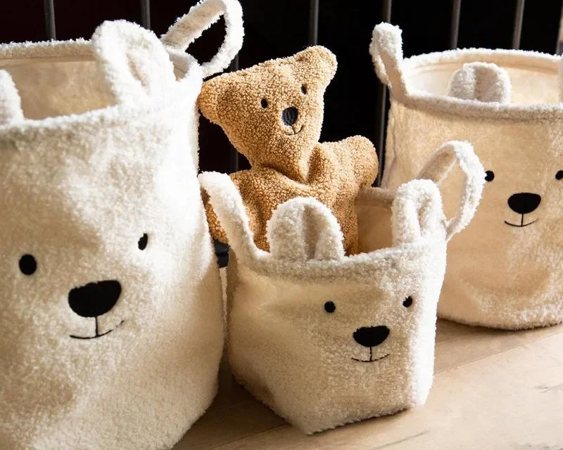 Description Picture 5 of itemCute Teddy Bear Folding Basket for Laundry Children Room Storage Basket Toys Soft Sherpa Sundries Storage Bag Organizer