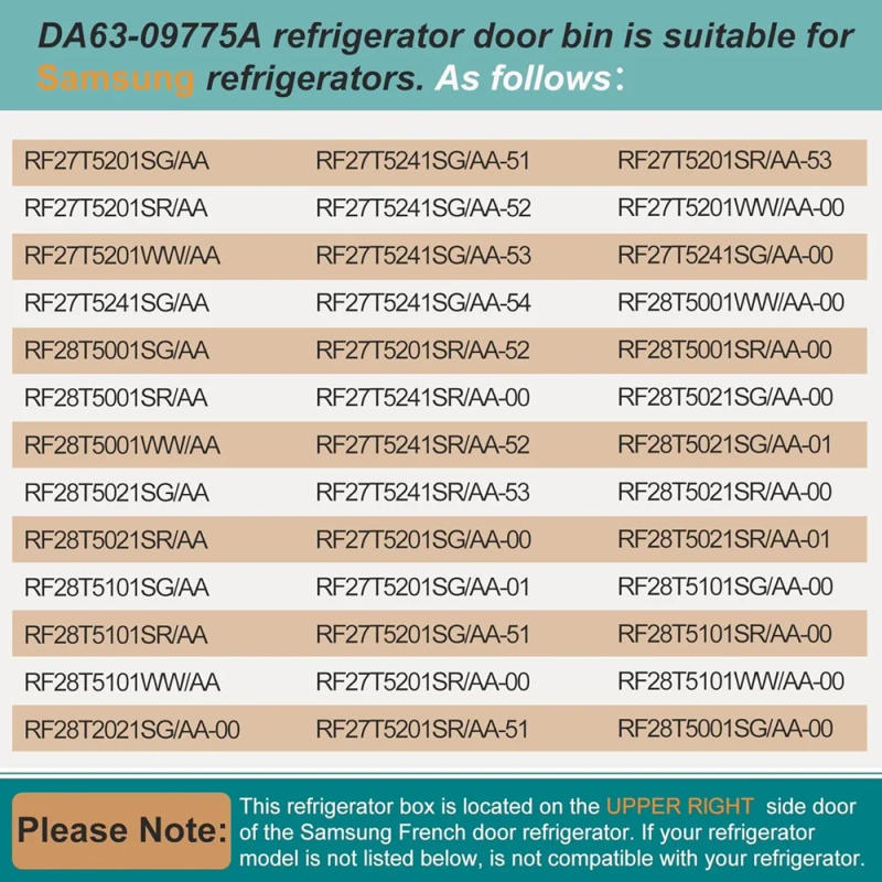 Description Picture 5 of itemDA63-09775A DA97-20984A Refrigerator Door Shelf Bin (Upper Right) for Samsung RF27T5241SR, RF28T5001SR, RF27T5241SG, RF27T5201SR