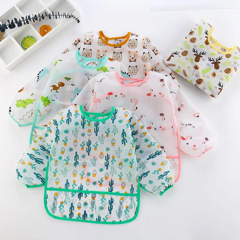 Description Picture 2 of itemBaby Bibs New Cute Children Baby Stuff Toddler Waterproof Long Sleeve Art Smock Feeding Bib Apron for Kids Accessories 0-3 Years