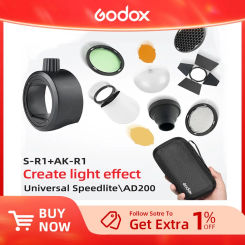 Godox AK-R1 S-R1, Barn Door, Snoot, Color Filter, Reflector, Honeycomb, Diffuser Ball Kits for Godox AD200 H200R V1 Flash Head