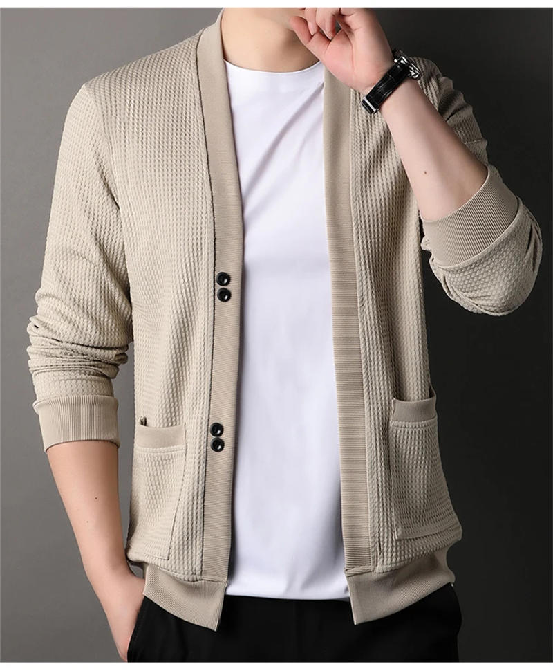 Description Picture 3 of itemMLSHP Solid Color Men's Sweaters High Quality Solid Color Single Breasted Cardigan Autumn Winter Casual Male Sweaters 4XL