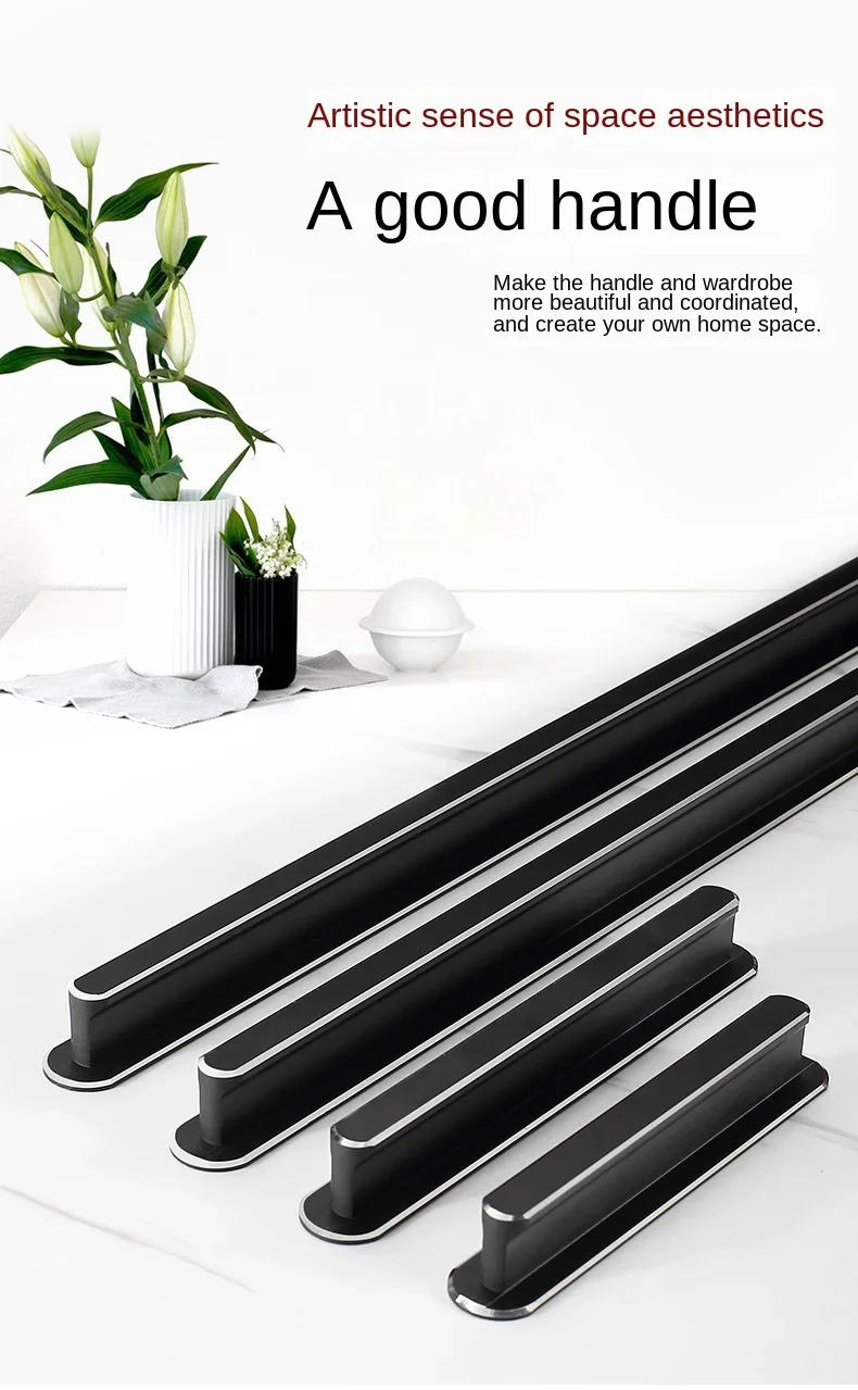 Description Picture 2 of itemAmerican Style Highlight Black Cabinet Handles Aluminum Alloy Kitchen Cupboard Pulls Drawer Knobs Long Furniture Handle Hardware