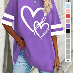 Plus size women's casual short-sleeved love and elegant comfort pullover T-shirts for spring and summer