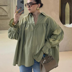 Oversize Women Long Sleeve Blouse Spring Summer Eelgant Shirt Single Breasted Ruffles Female Shirts Office Tops Streetwear