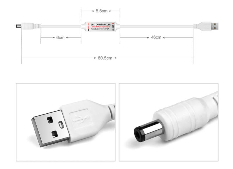 Description Picture 3 of itemDC5V USB Dimmable LED Controller With RF Dimmer Remote control ON/OFF 5V DC female LED Strip Light