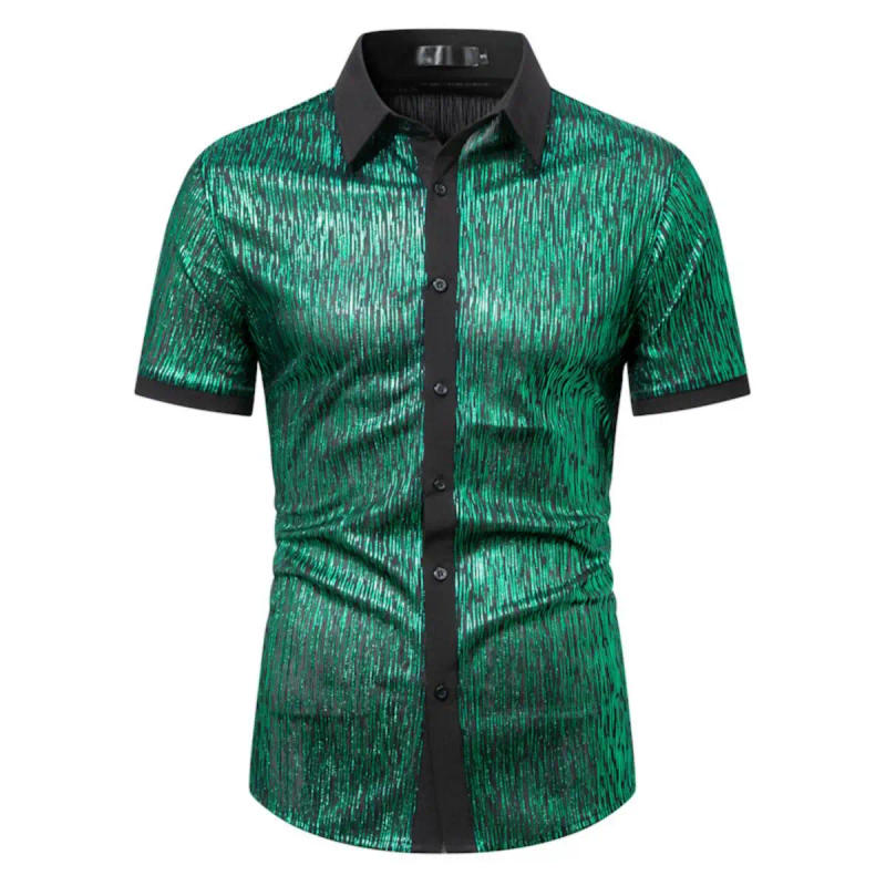 Description Picture 3 of item2024 Brand New Men's Shiny Shirts For Party Stylish Tuxedo Prom Short Sleeve Shirts Men Night Club Stage Wedding Chemise Hombre
