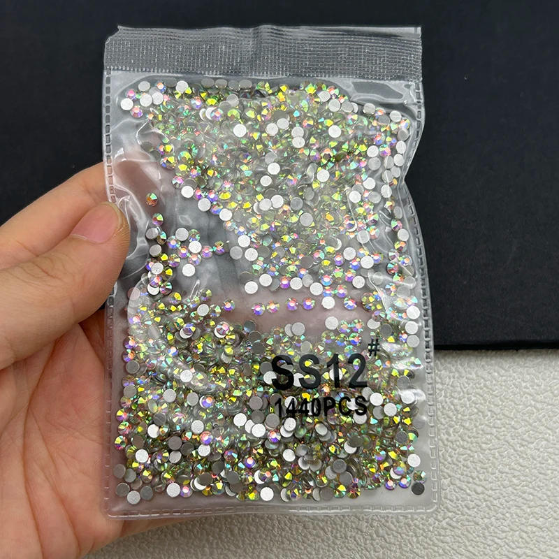 Description Picture 5 of item1440Pcs/bag AB Round Crystal Nail Rhinestones SS3-SS20 Flatback Glass Non-Hotfix Gems Stone Nail Art Decorations Accessories