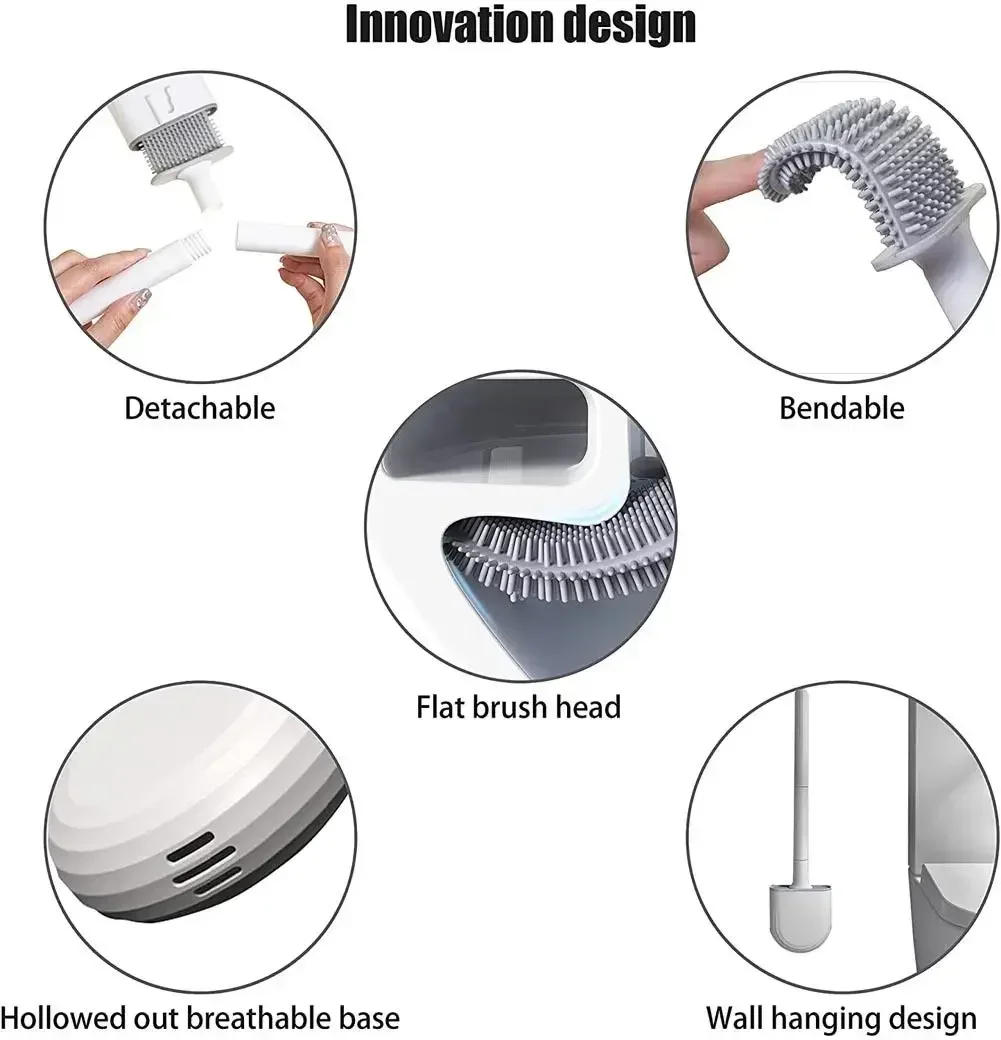 Description Picture 5 of itemWall Mounted Toilet Brush with Holder Flexible Toilet Bowl Cleaning Brush No Dead Corner Bathroom Cleaning Brush