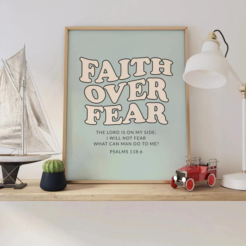 Description Picture 5 of itemBible Verse Posters Prints Faith Over Fear Retro Christian Quotes Psalms Canvas Painting Wall Art Pictures for Home Room Decor