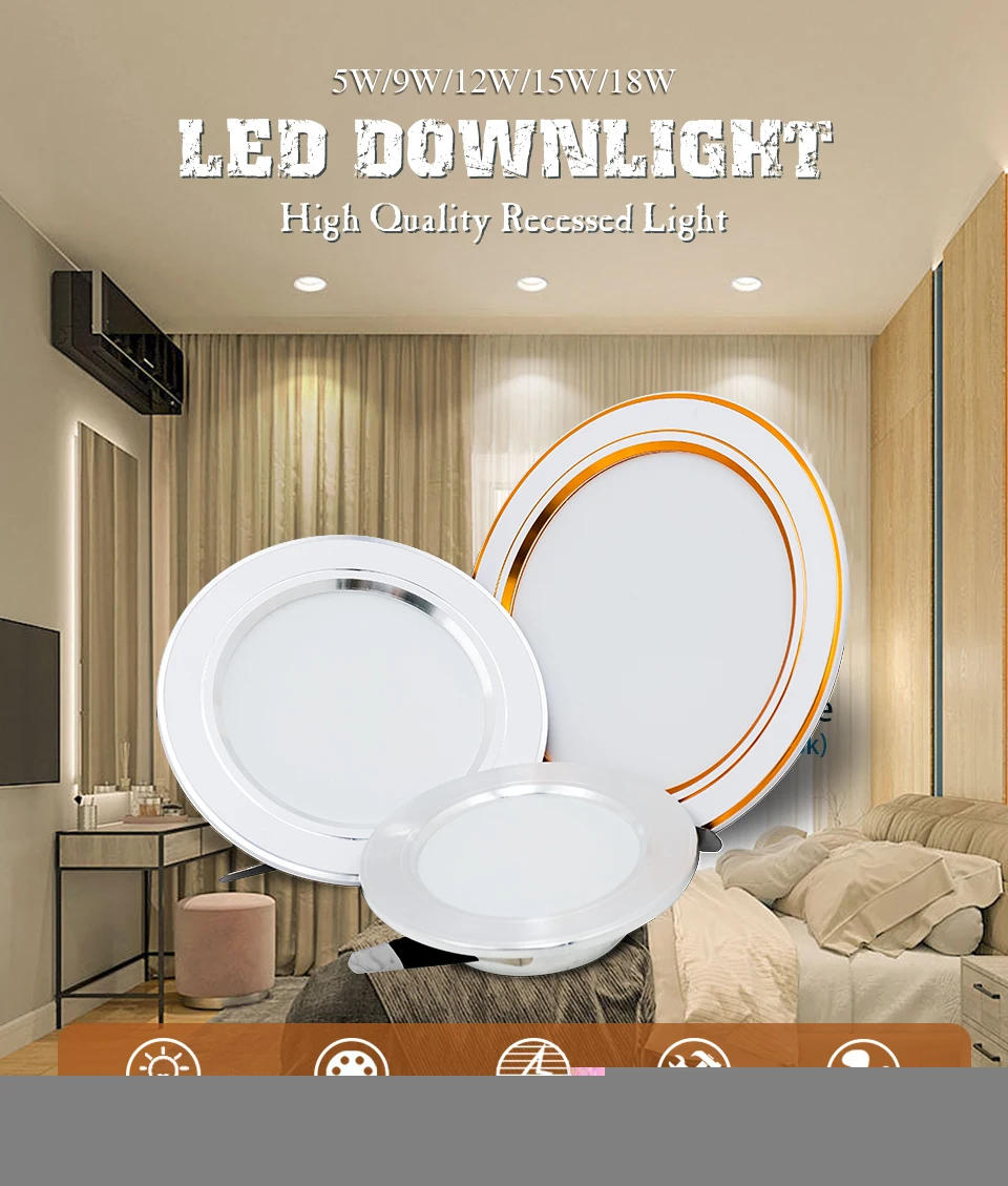Description Picture 2 of itemLed Downlight Recessed Round Ceiling Lamps DC 12V 24V AC110V 220V 5W 9W 12W 15W 18W Spotlight For Home Decor Living Room