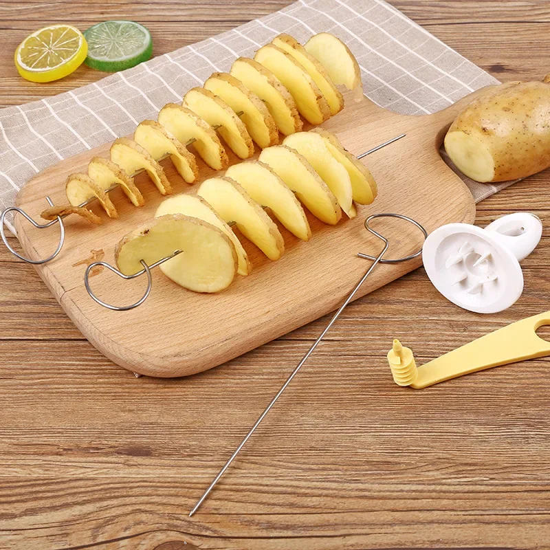 Description Picture 2 of item1Set Stainless Steel Plastic Rotate Potato Slicer Twisted Potato Spiral Slice Cutter Creative Vegetable Tool Kitchen Gadgets
