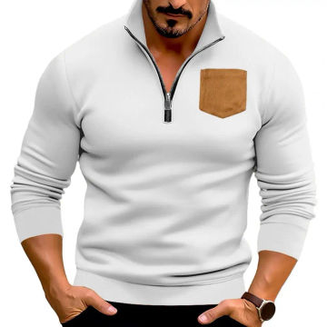 Zipper Half Placket Pullover Tops Stand Collar Half Zipper Sweatshirt Men's Casual Fleece Sweatshirt with Stand for Autumn