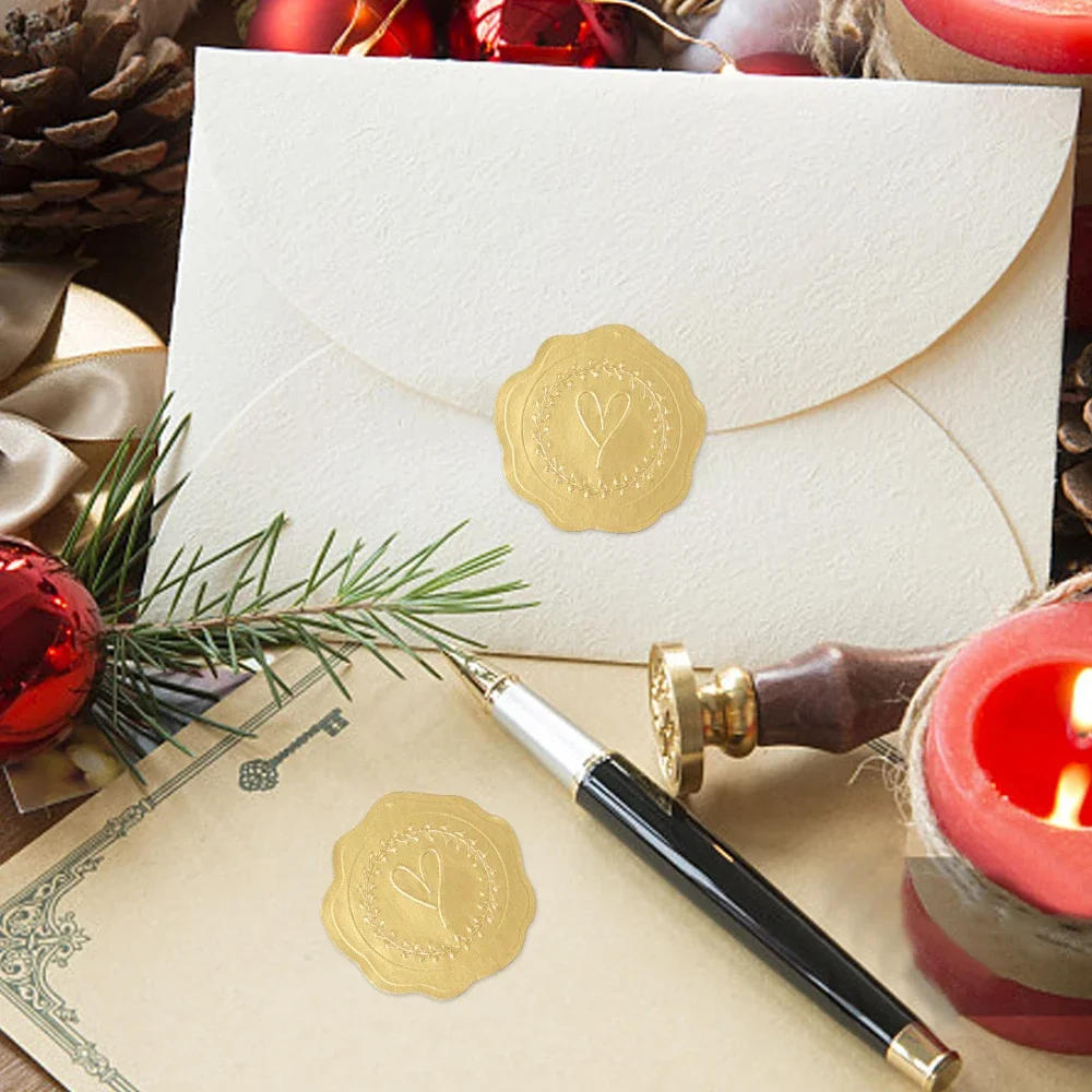 Description Picture 6 of itemSelf Adhesive Gold Embossed Heart Stickers Seal Label Wedding Party Invitation Card Envelope Decoration Christmas Gift DIY Decor