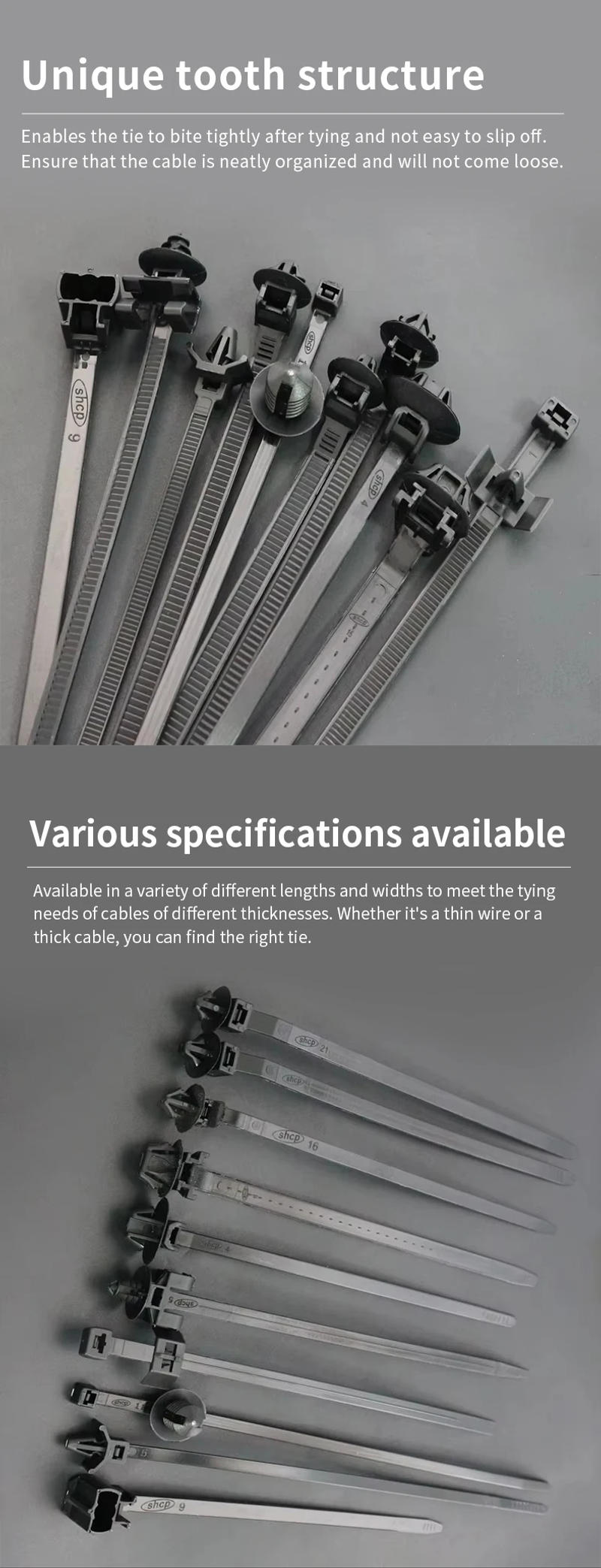 Description Picture 4 of itemThreaded Hole Cable Fastening Car Auto Motocycle And Vehicle Zip Ties Nylon Black Strap Push Mount Wire Retainer Clip Clamps