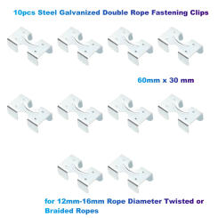 10pcs Steel Galvanized Double Rope Fastening Clips( 60 x 30 mm) for 12mm-16mm Rope Diameter Twisted or Braided Ropes