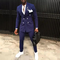 Pinstripe Men Suit Tailor-Made 2 Pieces Blazer Pants Double Breasted Fashion Formal Business Causal Party Host Tailored
