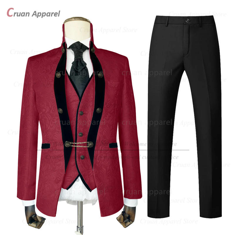 Description Picture 5 of itemLuxury Men Suit Sets Wedding Party Groomsman Tailor-made Jacquard Slim Fit Outfits Evening Dinner Formal Blazer Vest Pants 3 Pcs