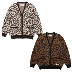 New Oversized WACKO MARIA NANGA Leopard Print Pure Cotton V-Neck Knitted Cardigan Sweater Winter Long Sleeve Men Women 1:1