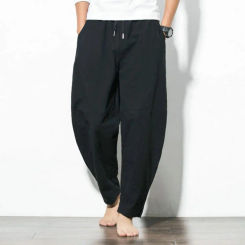 Convenient Men Pants Trendy Wind-proof Men Straight-Legs Linen Pants  Skin-friendly Beach Pants for Travel