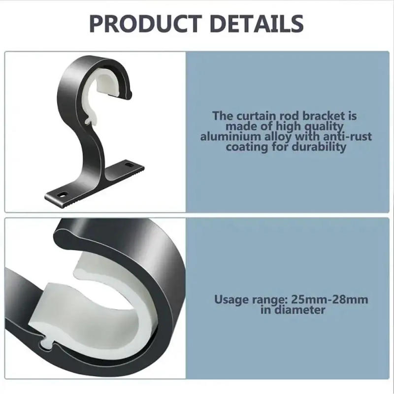 Description Picture 6 of item1Pc Home Ceiling Curtain Rod Brackets Aluminum Alloy Wall-Mounted Rod Installation Hook Crossbar Fixing Clip Thickening