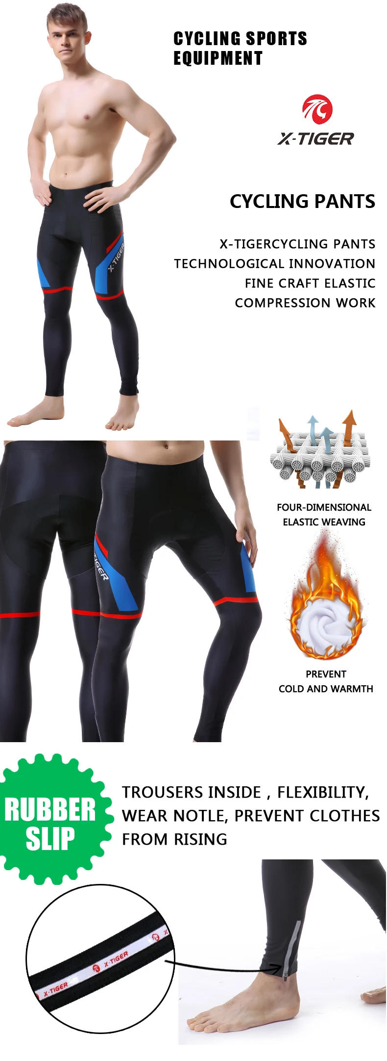 Description Picture 2 of itemX-TIGER Racing Cycling Tights Winter Thermal Bike Pants Colorful Mountain Road 5D Gel Pad Comfort Fleece Cycling Pants for Rides