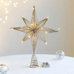 Christmas Tree Top Star 3D Iron Tree Topper Star Decoration With LED Lights Holiday Decor Glitter Star Topper For Xmas Trees