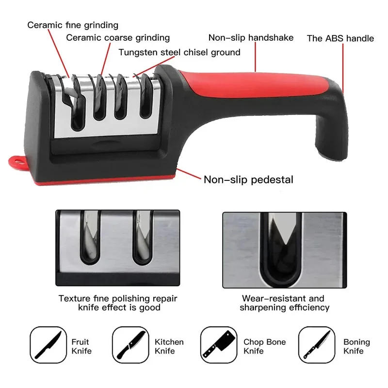 Description Picture 5 of itemKitchen 4-Segment Knife Sharpener Household Multi-Functional Hand-Held 4-Purpose Black Sharpening Stone Quick Knife Sharpener