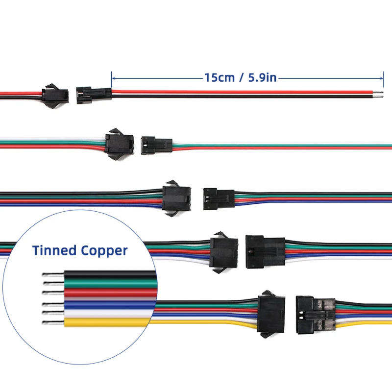 Description Picture 5 of item2 3 4 5 6 Pin LED Strip JST SM Connector Male or Female Adapter Plug JST Connector Terminal with 15CM 22AWG Wire for Light Strip