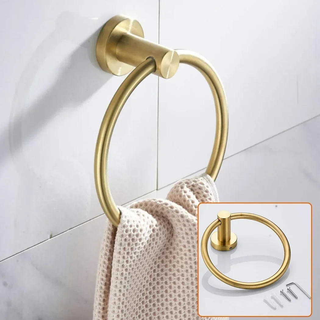 Description Picture 2 of item1PC Brushed Golden Bathroom Hanging Towel Ring Holder Industrial Wall Mounted Towel Stainless Steel StorageTowel Hardware Tools