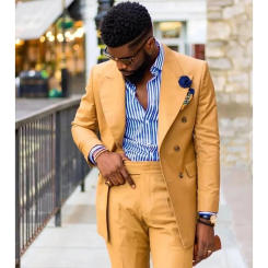 Double Breasted Yellow Suits for Men Peak Lapel Flat Elegant Business Outfits Luxury 2 Piece Jacket Pants Set Terno Costume