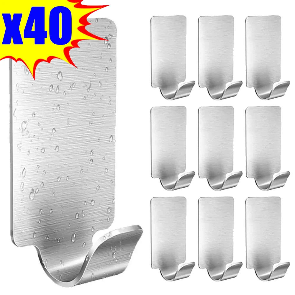 Description Picture 3 of item40/1Pcs Small Stainless Steel Hook Self Adhesive Heavy Wall Hanger Hook Bathroom Organizer Towel Rack Multi-purpose Kitchen Hook