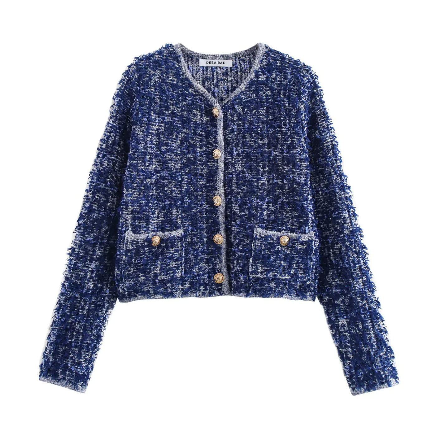 Description Picture 3 of itemFrench Heavy Industry Blue Short Knitted Jacket Women's Early Spring Style Elegant And High And Sweater Cardigan