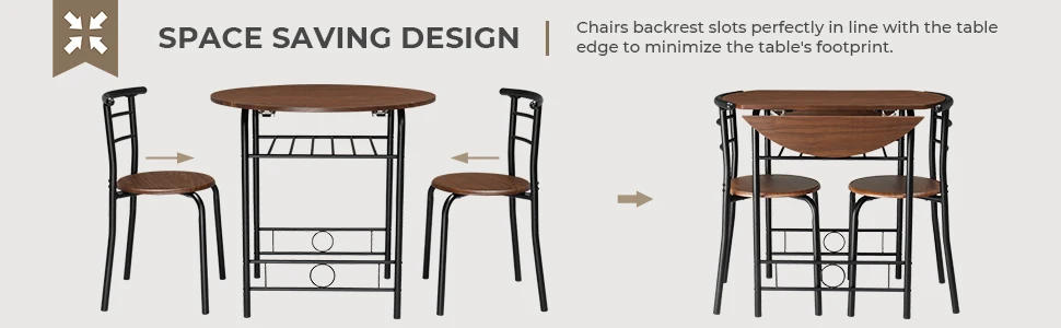 Description Picture 4 of itemComfort Corner Drop Leaf Dining Table Set 3 Pieces f,Small Kitchen Table Set for 2,Round Folding Table with 2 Chairs for Kitchen