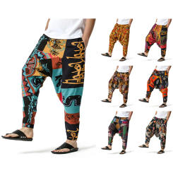 Cross-border 2024 Men's and Women's Cotton Harem Yoga Loose Elf Bohemian Pants Crotch Pants Flying Squirrel Pants for Men