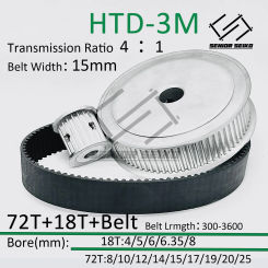 HTD3M 72Teeth 18T 18Teeth 72T Timing Pulley Belt Set Belt Width 15mm Bore 4~25mm Reduction 4:1 3M Pulley Kit Synchronous Wheel