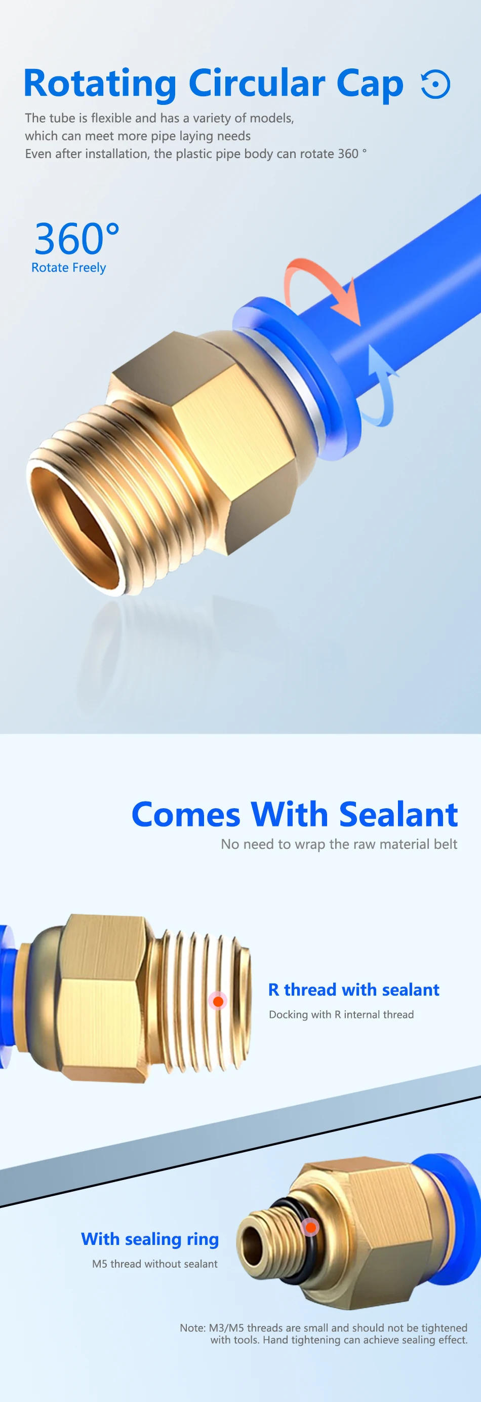 Description Picture 5 of item50/200PCS PC  Thread 1/8" 1/4" 3/8" 1/2" Pneumatic Air Connector Fitting Hose Fittings Pipe Quick Connectors 4mm 6mm 8mm 10mm 12