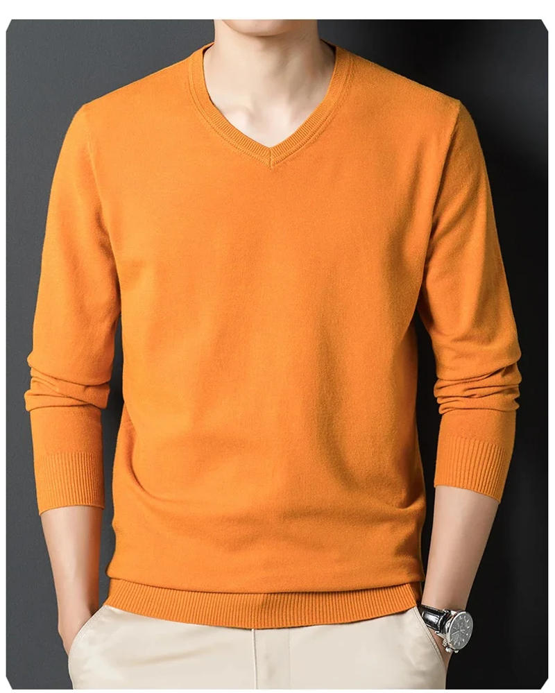 Description Picture 4 of itemColors 10 Autumn Men's Woolen Sweaters Classic Style Business Casual Pullover V-neck Thin Sweater Male Brand Bottoming Shirt