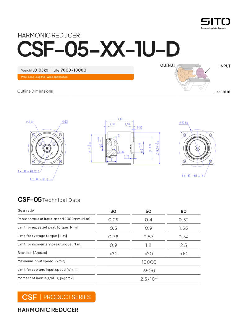 Description Picture 3 of itemSito CSF05 Micro Step-down Gearbox Compact Servo Motor Speed Reduction 50:1 Industrial Harmonic Reducer for Robot Finger