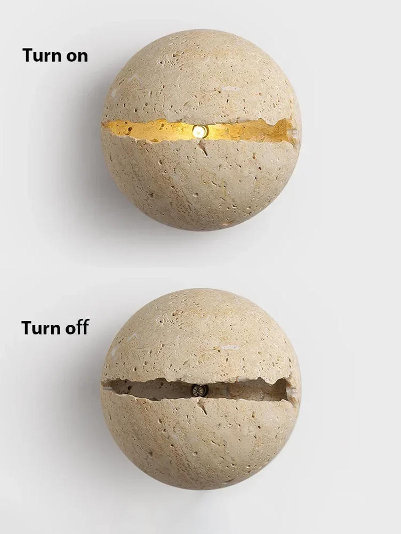 Description Picture 4 of itemRound Retro Dinosaur Egg Shape Natural Stone Art Wall Lamp Yellow Travertine Hemisphere Atmosphere Corridor Light Wall Sconces