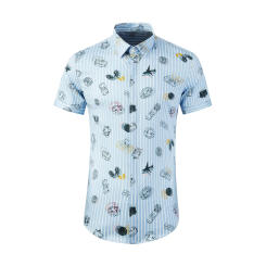 Short sleeved blue stripe stamp digital printing fashion shirt slim fit top, one replacement for shipping