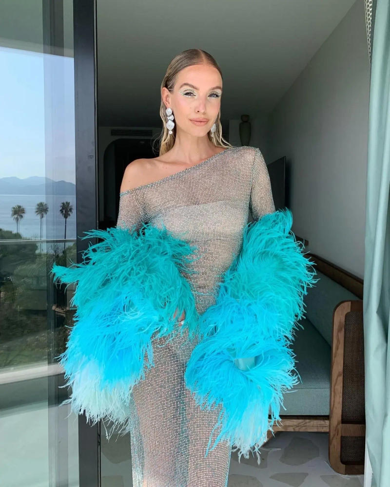 Description Picture 4 of item2Meters Natural Ostrich Feather Boa for Wedding Party Dress Sewing Accessory Colorful Ostrich Feathers Shawl 1 2 6 8 10 PLY