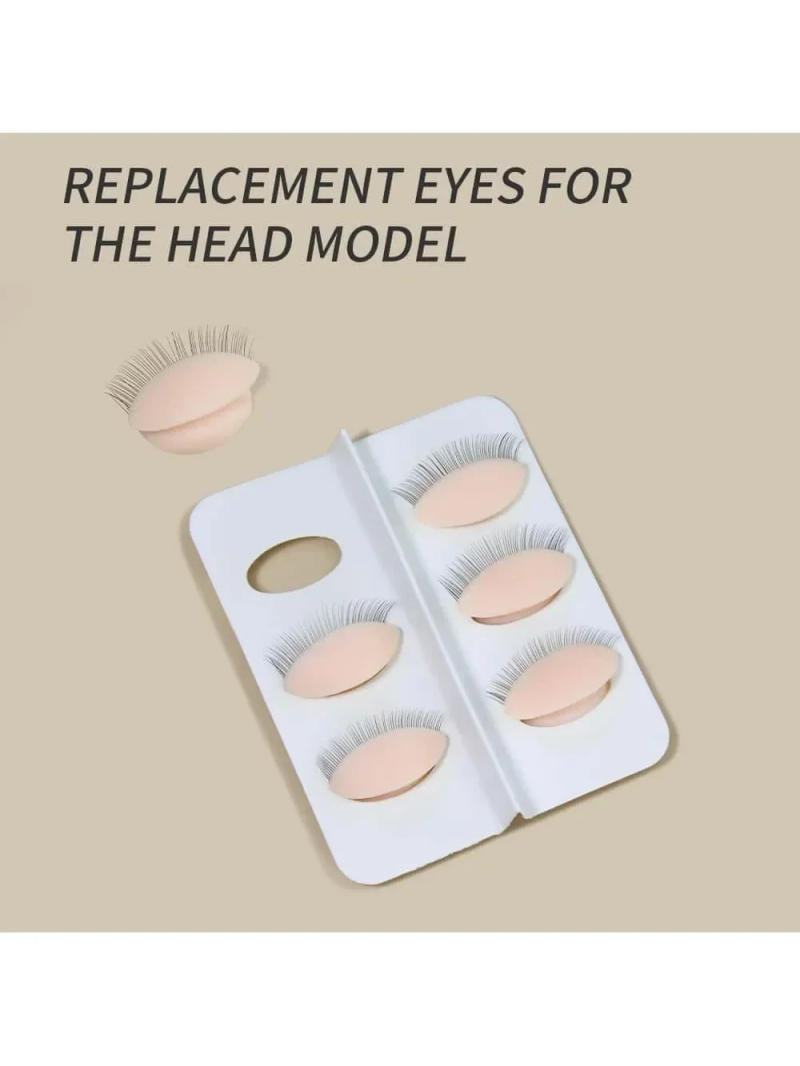 Description Picture 6 of item3Pairs/Set Replacement False Eyelash Extension Practice Head Model Silicone Removable Eyelids Tattoo Training Eyes Mannequin
