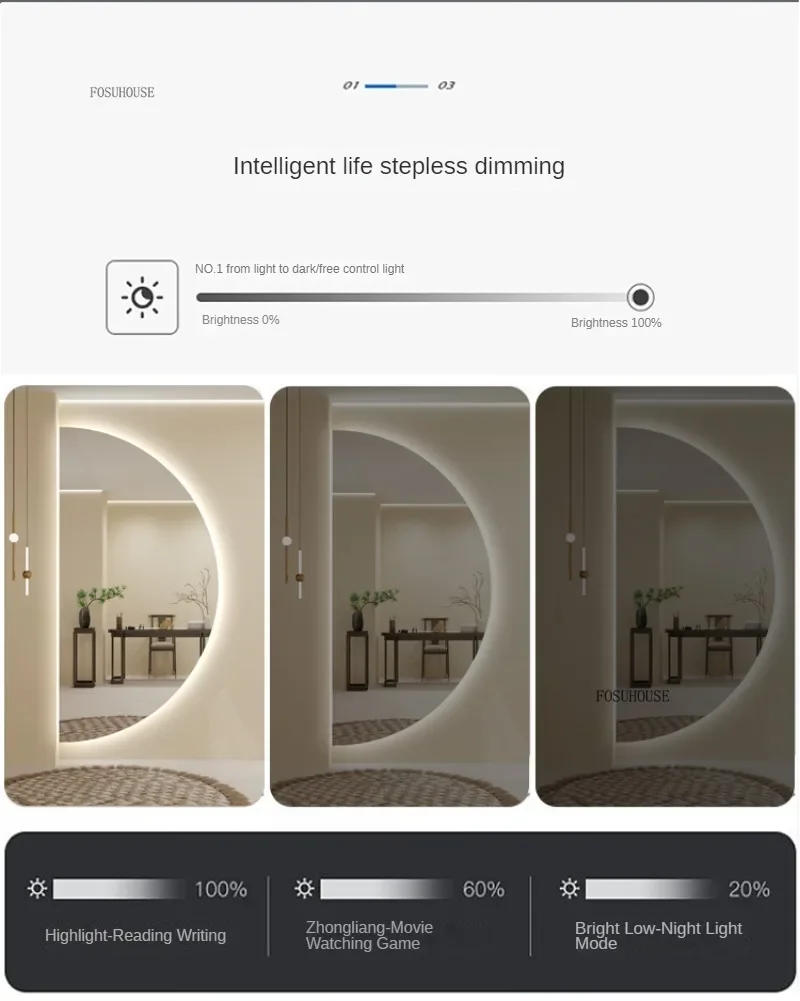 Description Picture 6 of itemSmart Semicircular Bath Mirrors Led Touch Screen Mirrors Wall-mounted Lighted Bathroom Mirror Special-shaped Decorative Mirrors